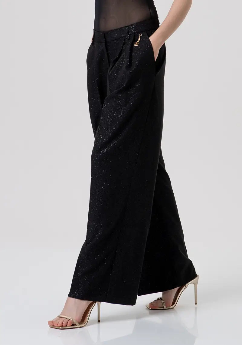 Pantalone flare a palazzo in tessuto con glitter miniatura 2