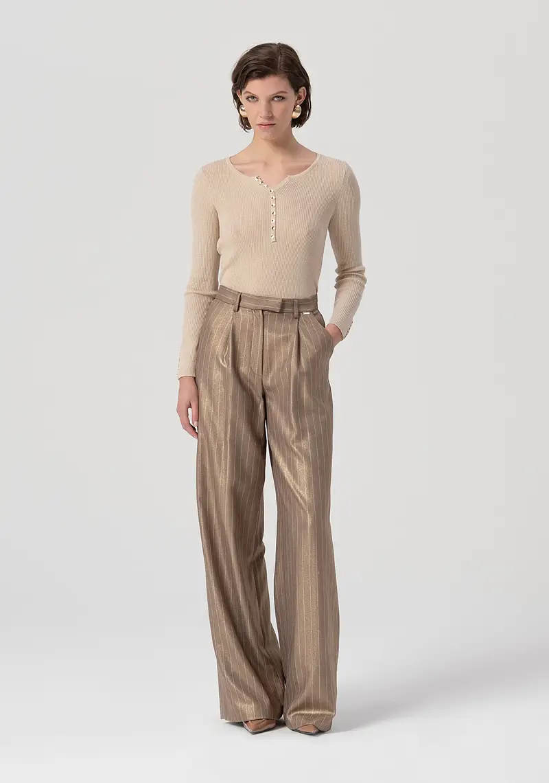 Pantalone flare a palazzo in tessuto gessato