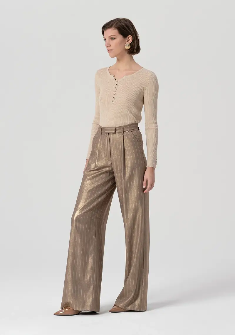 Pantalone flare a palazzo in tessuto gessato miniatura 2