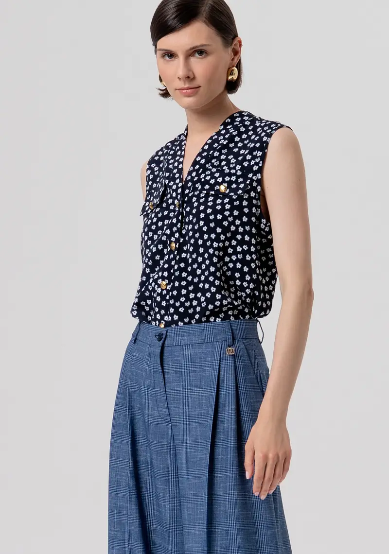 Pantalone flare a palazzo in tessuto Principe di Galles miniatura 2