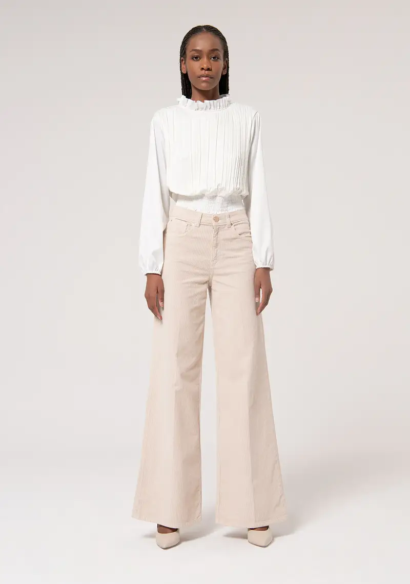 Pantalone flare a palazzo in velluto mille righe