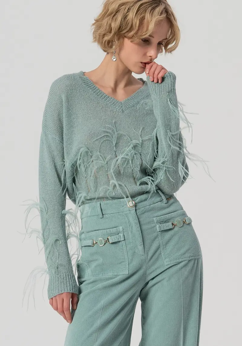 Pantalone flare a palazzo in velluto mille righe miniatura 2