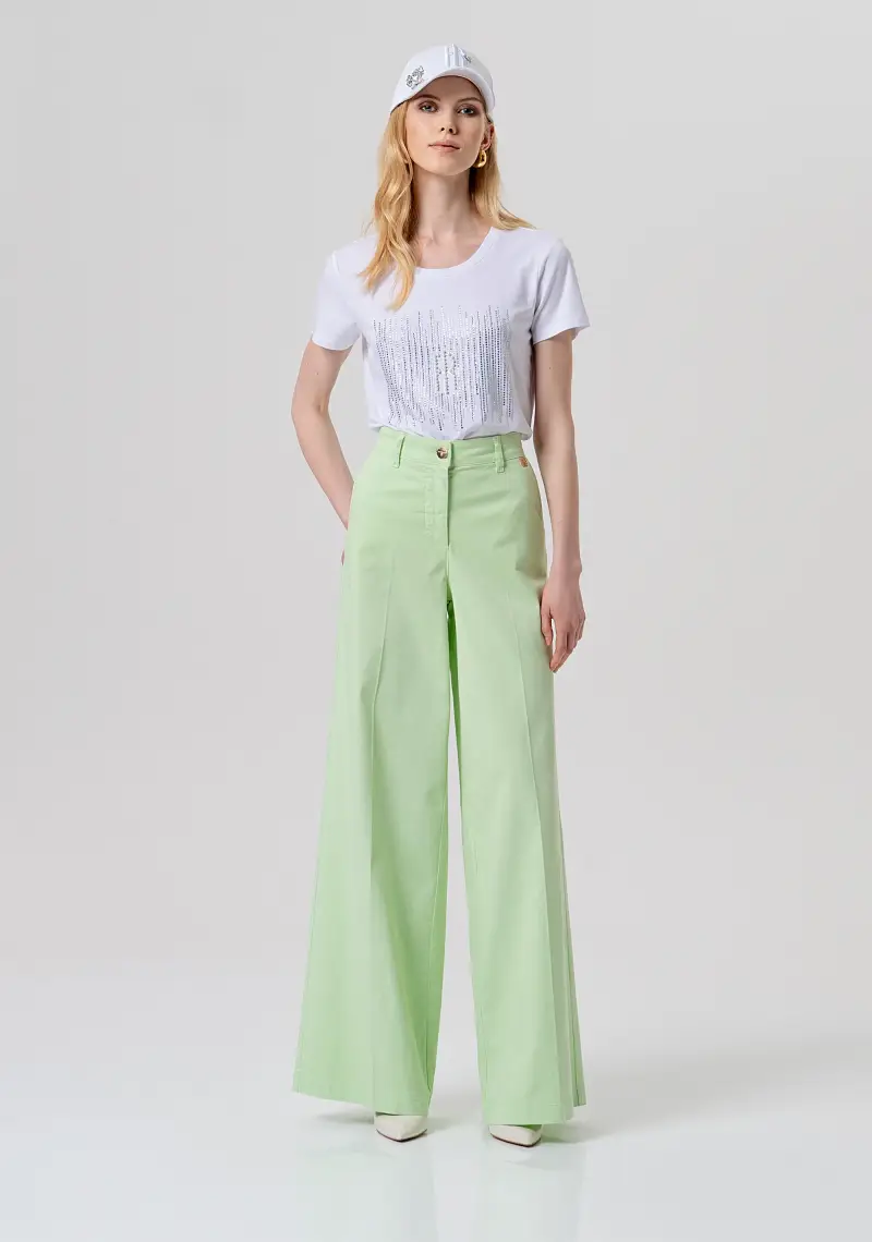 Fracomina Pantalone flare verde in cotone
