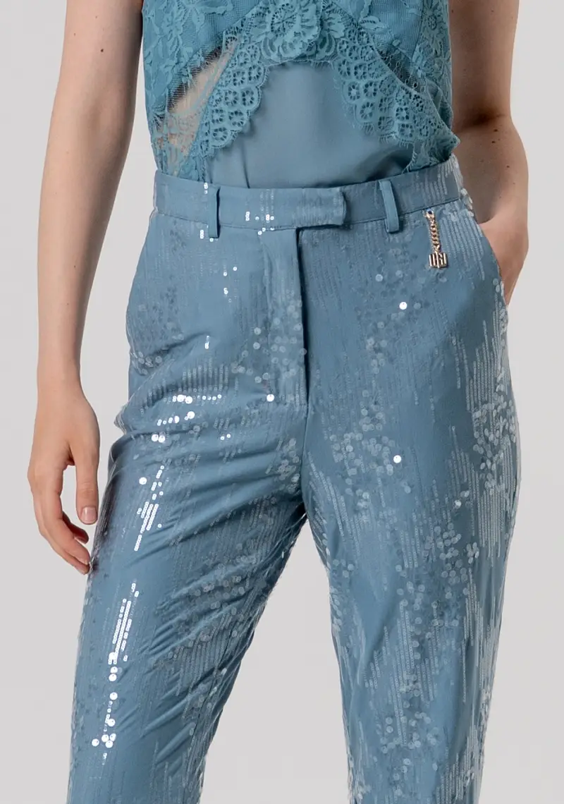 Pantalone flare in tessuto con paillettes miniatura 2