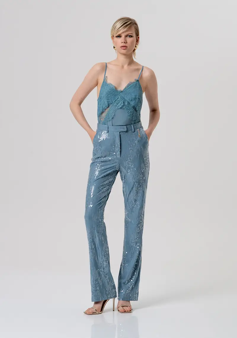 Pantalone flare in tessuto con paillettes