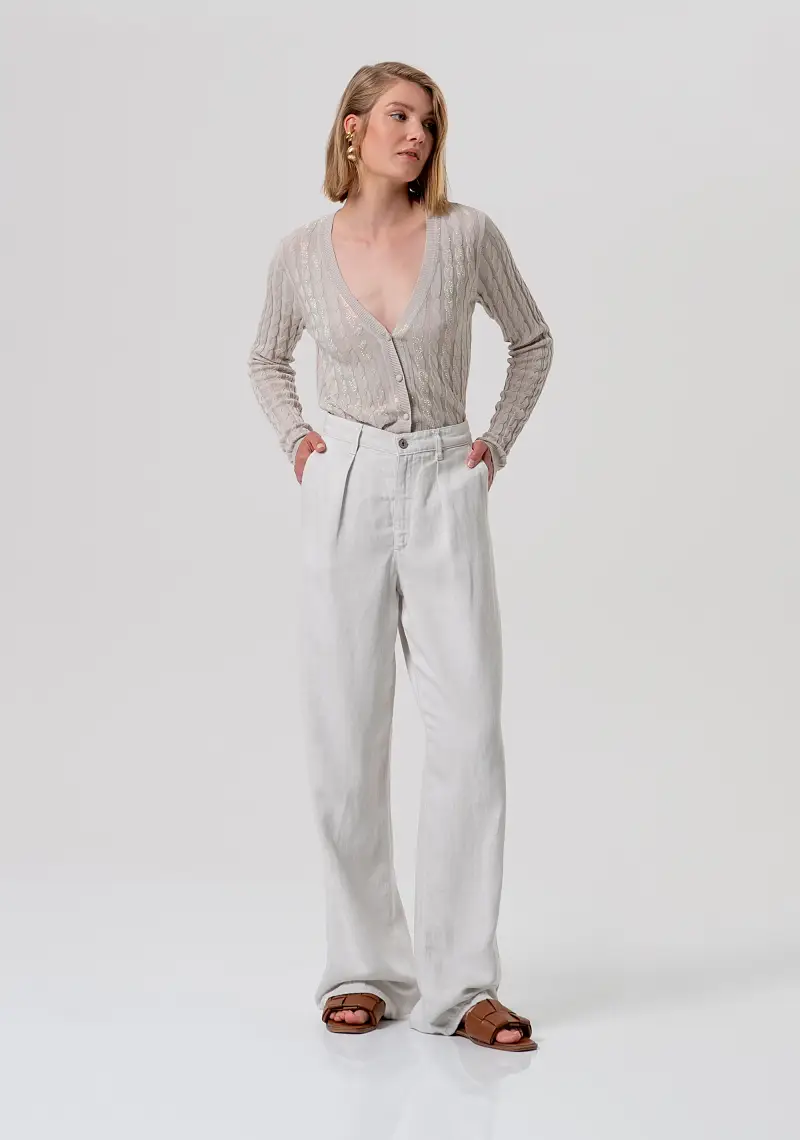 Pantalone flare straight leg in lyocell e lino