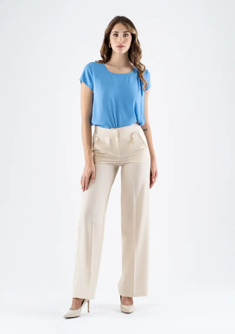 Pantalone palazzo elegante con vita alta e tasche miniatura 2