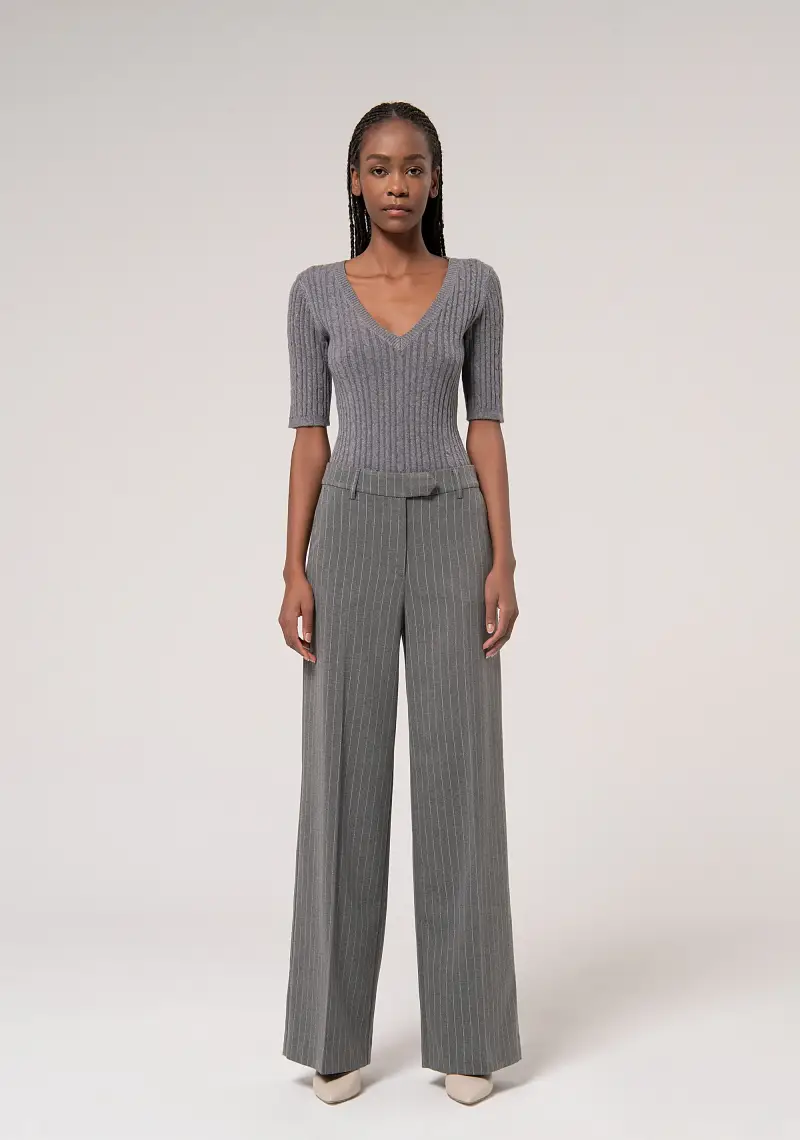 Pantalone regular a palazzo in tessuto gessato