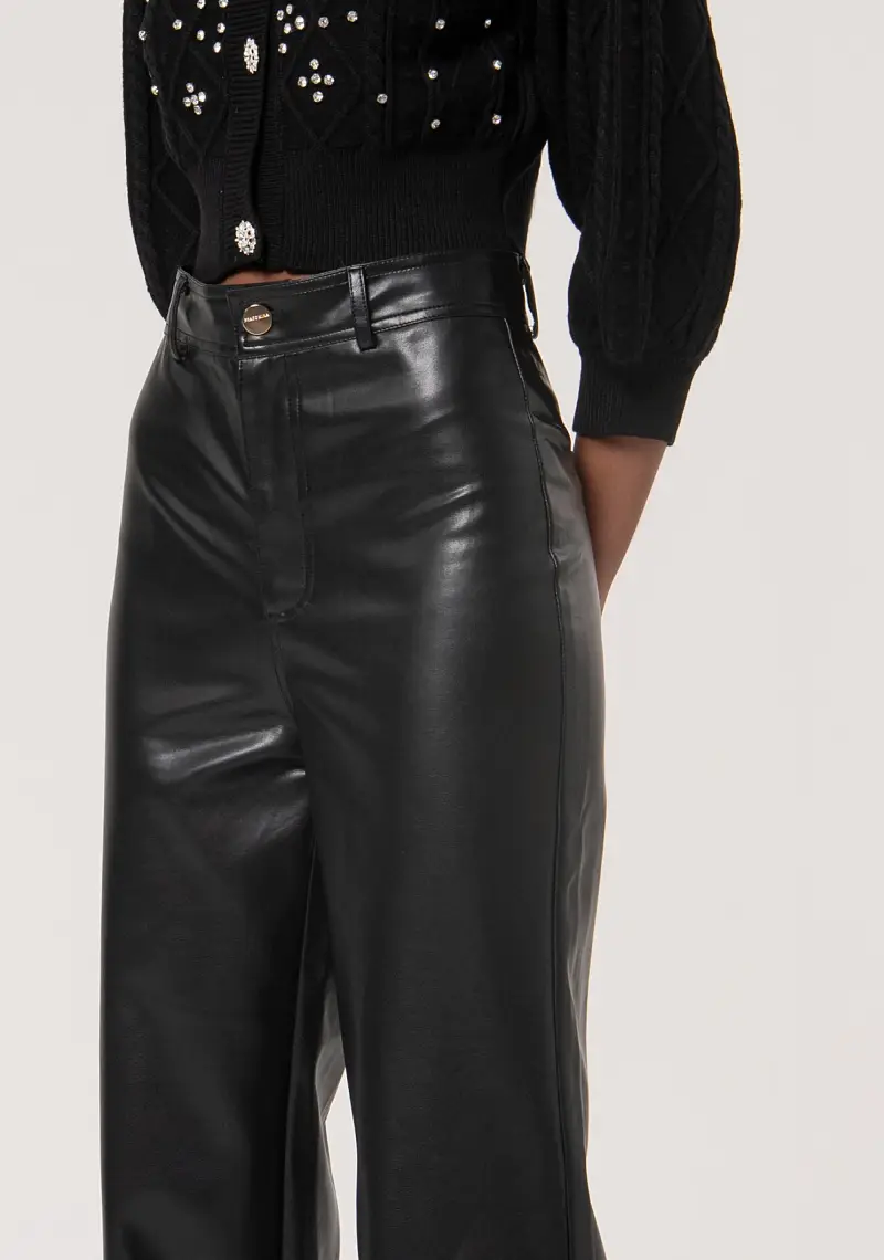 Pantalone regular a palazzo in tessuto lucido miniatura 2