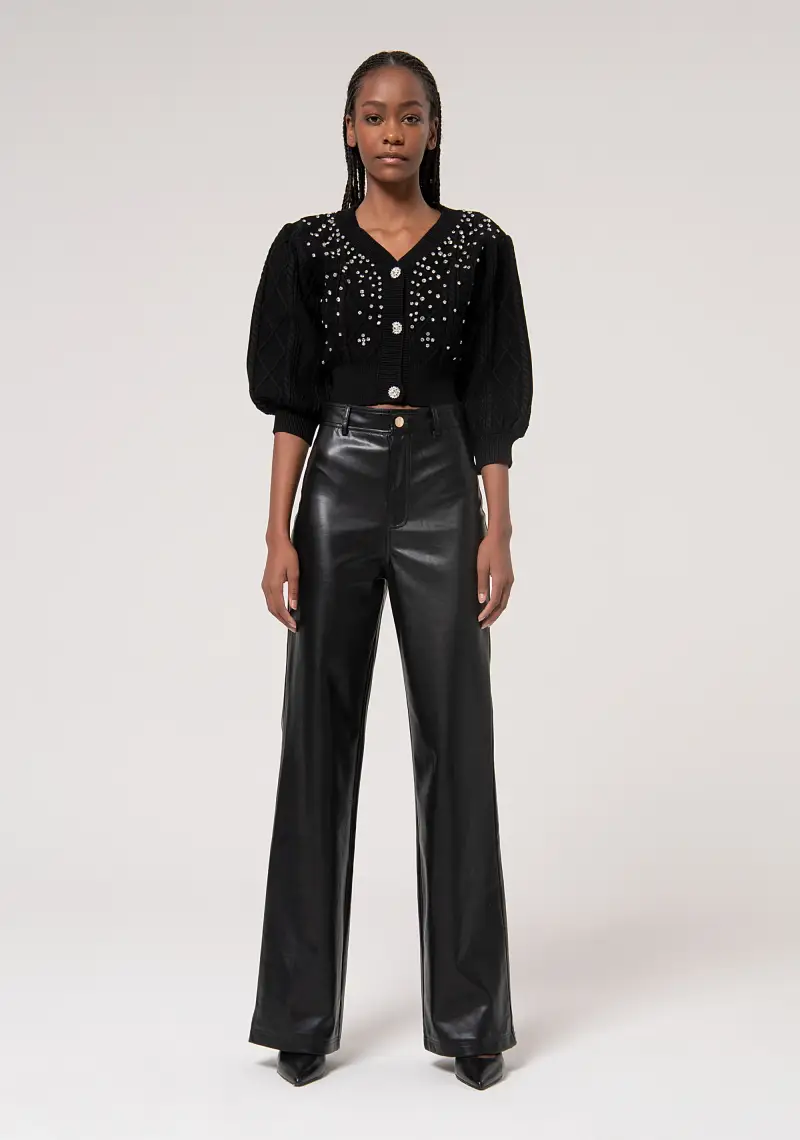 Pantalone regular a palazzo in tessuto lucido