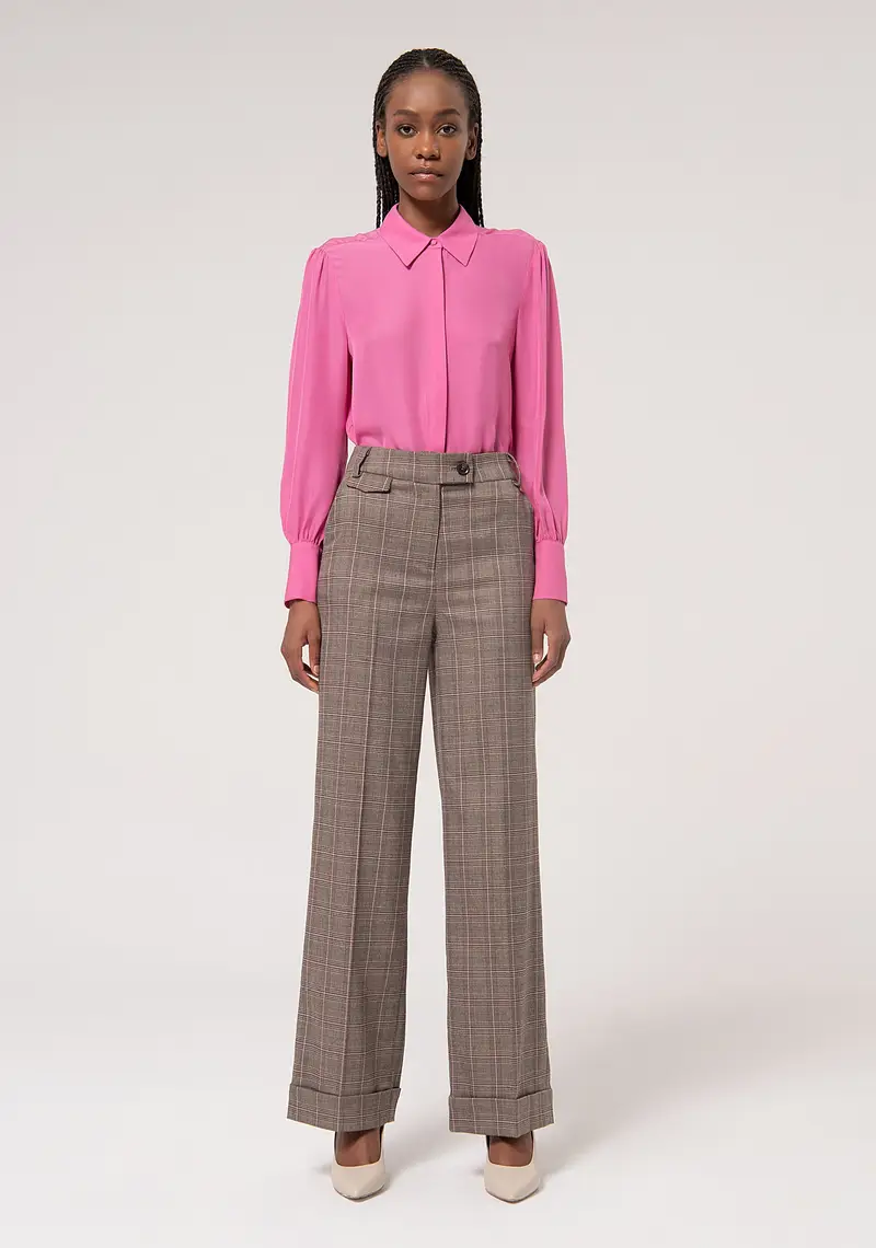 Pantalone regular a palazzo in tessuto Principe di Galles