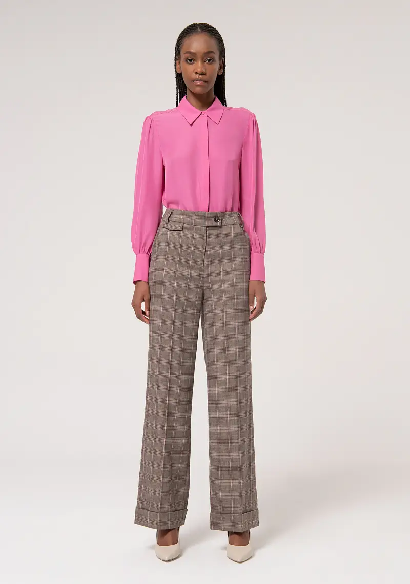 Pantalone regular a palazzo in tessuto Principe di Galles