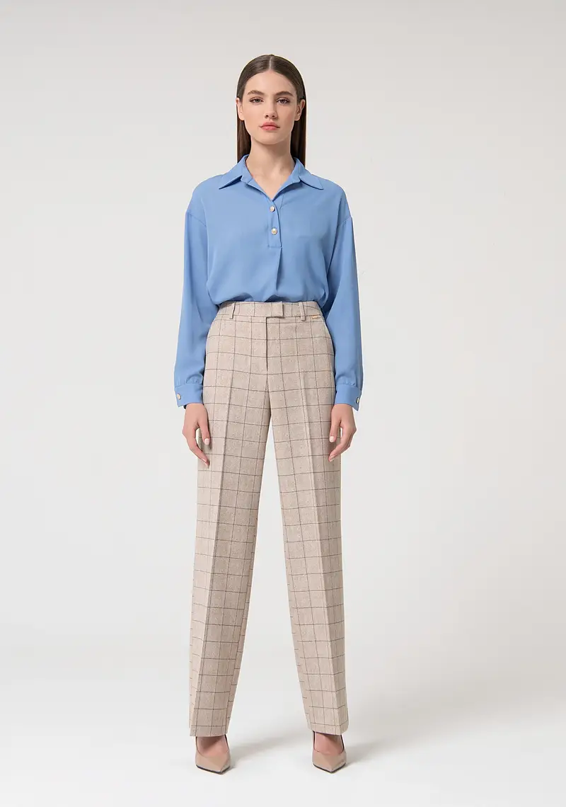 Pantalone regular a palazzo in tessuto Principe di Galles