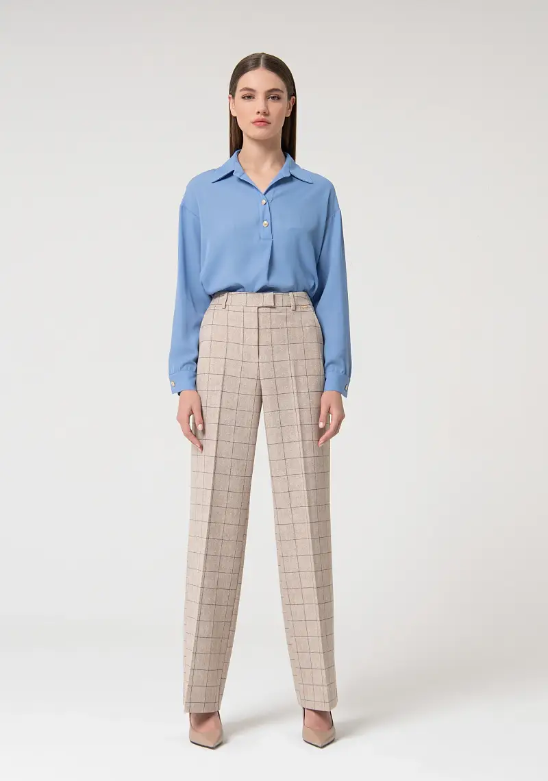 Pantalone regular a palazzo in tessuto Principe di Galles