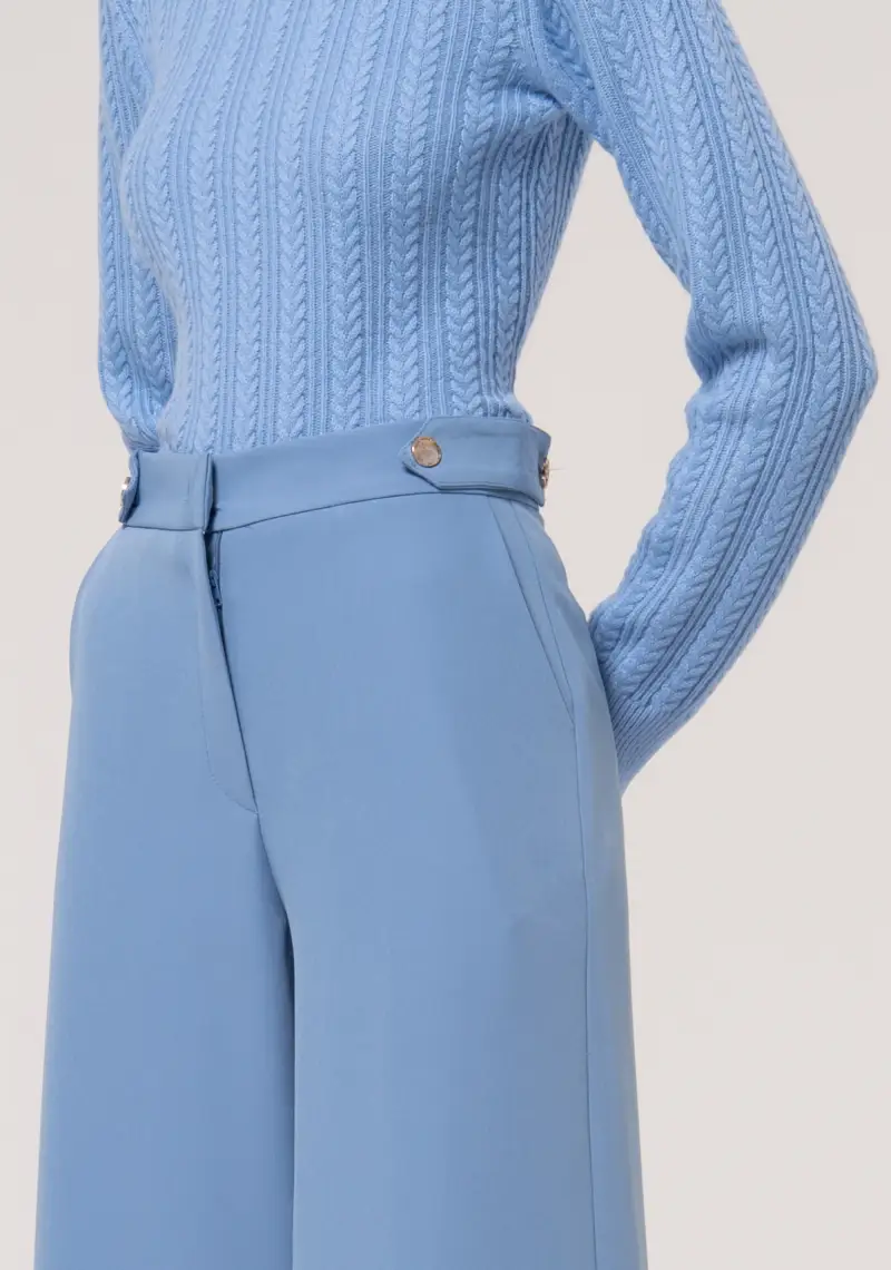 Pantalone regular a palazzo in tessuto stretch miniatura 2