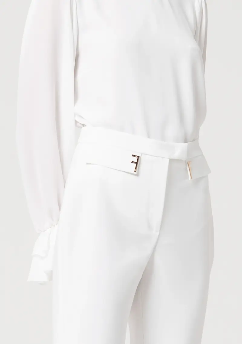 Pantalone regular a palazzo in tessuto stretch miniatura 2