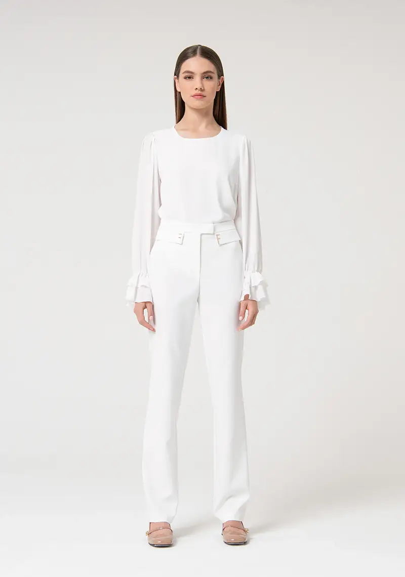 Pantalone regular a palazzo in tessuto stretch