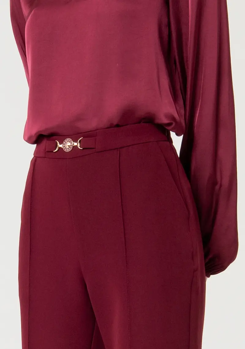 Pantalone regular a palazzo in tessuto stretch miniatura 2