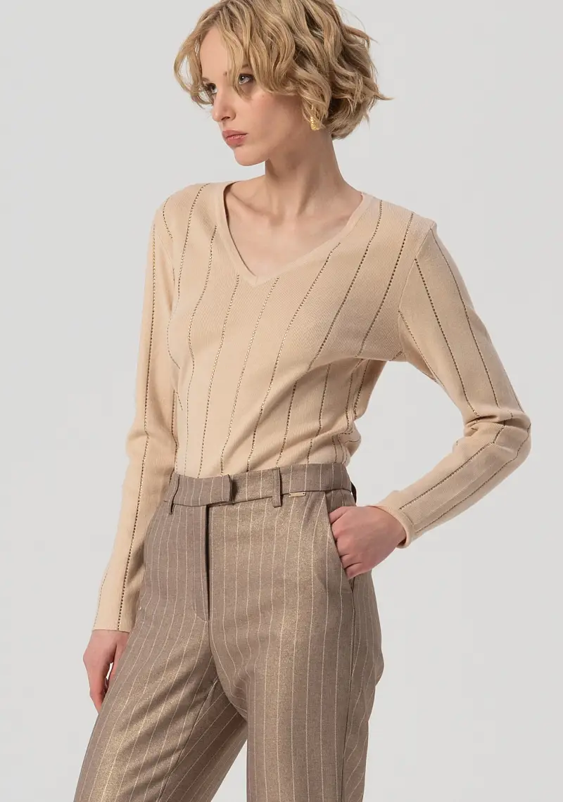 Pantalone regular a sigaretta in tessuto gessato miniatura 2