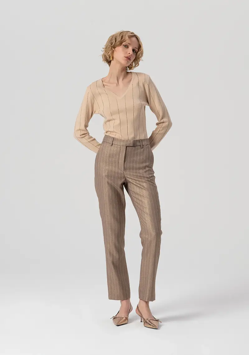 Pantalone regular a sigaretta in tessuto gessato