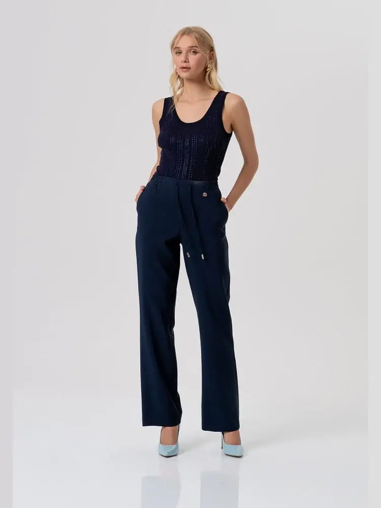 pantalone regular con coulisse in vita blu