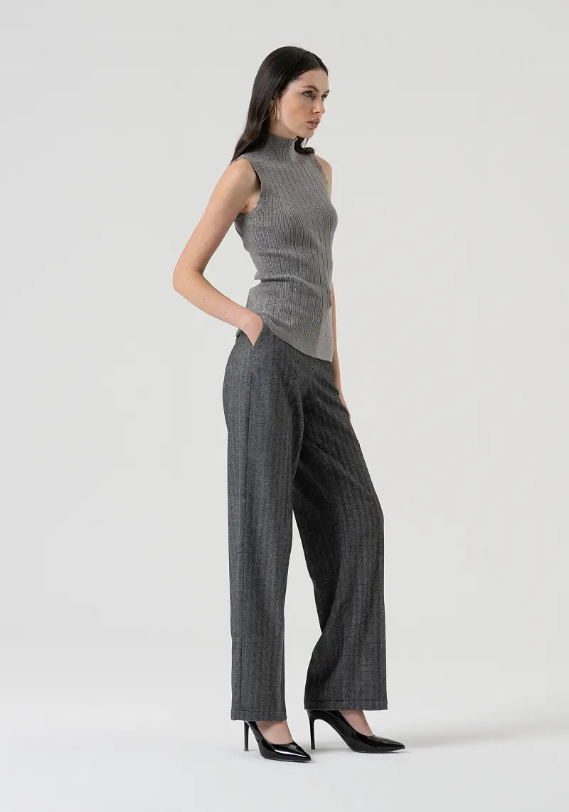 Pantalone regular in fantasia spigata miniatura 2