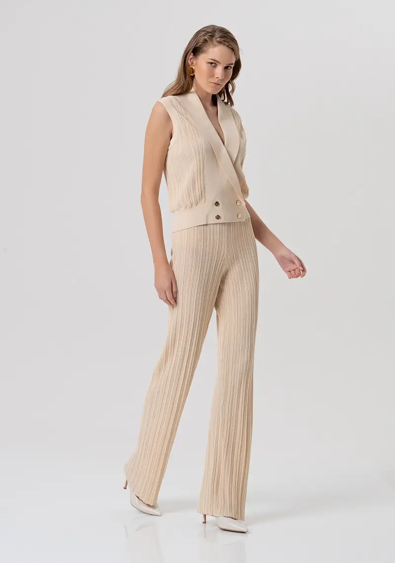 Pantalone regular in maglia plissettata miniatura 2