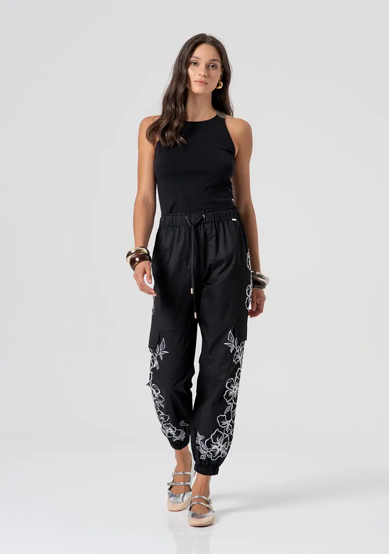 Pantalone regular jogger in popeline di cotone