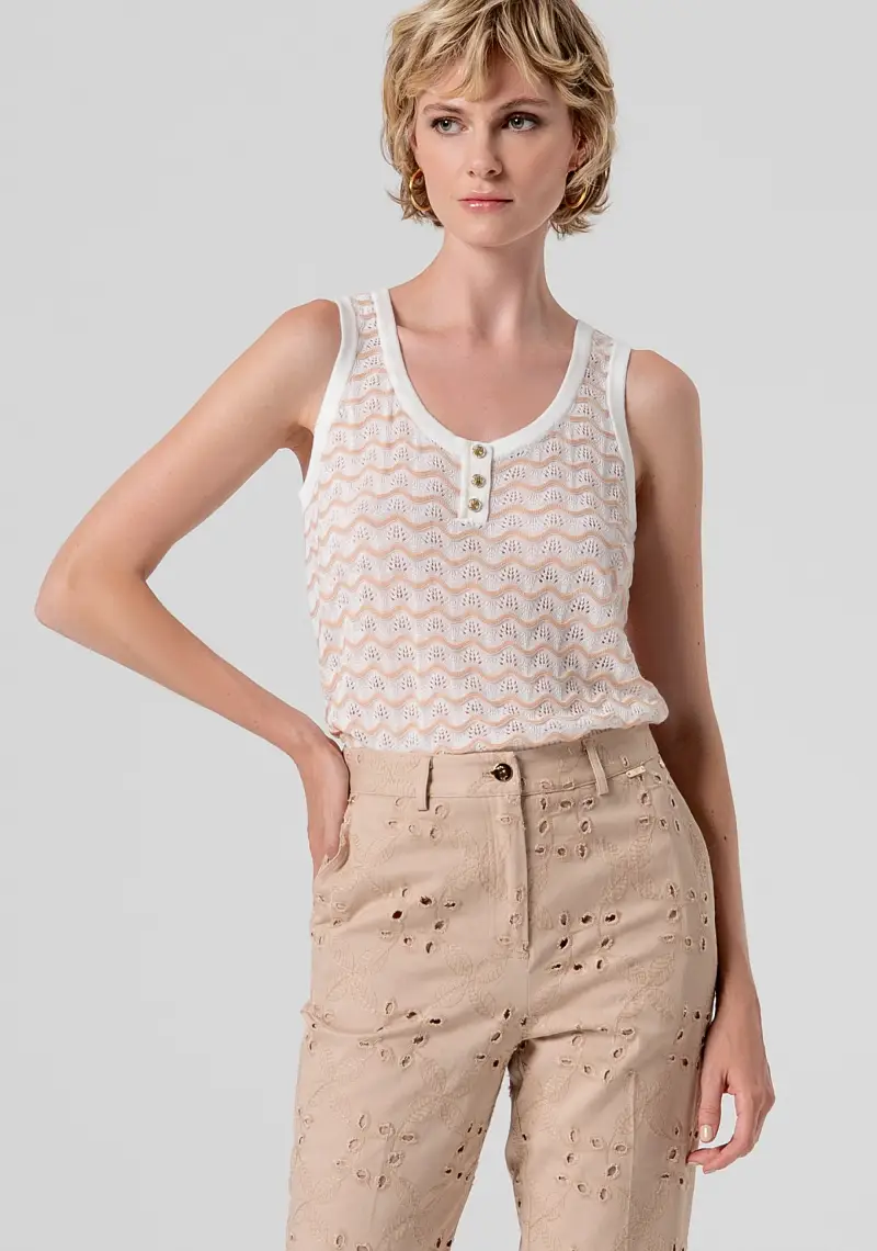 Pantalone regular modello chino in pizzo San Gallo miniatura 2