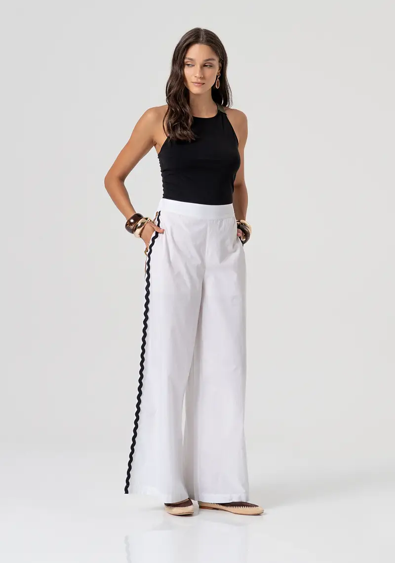 Pantalone wide a palazzo in popeline di cotone