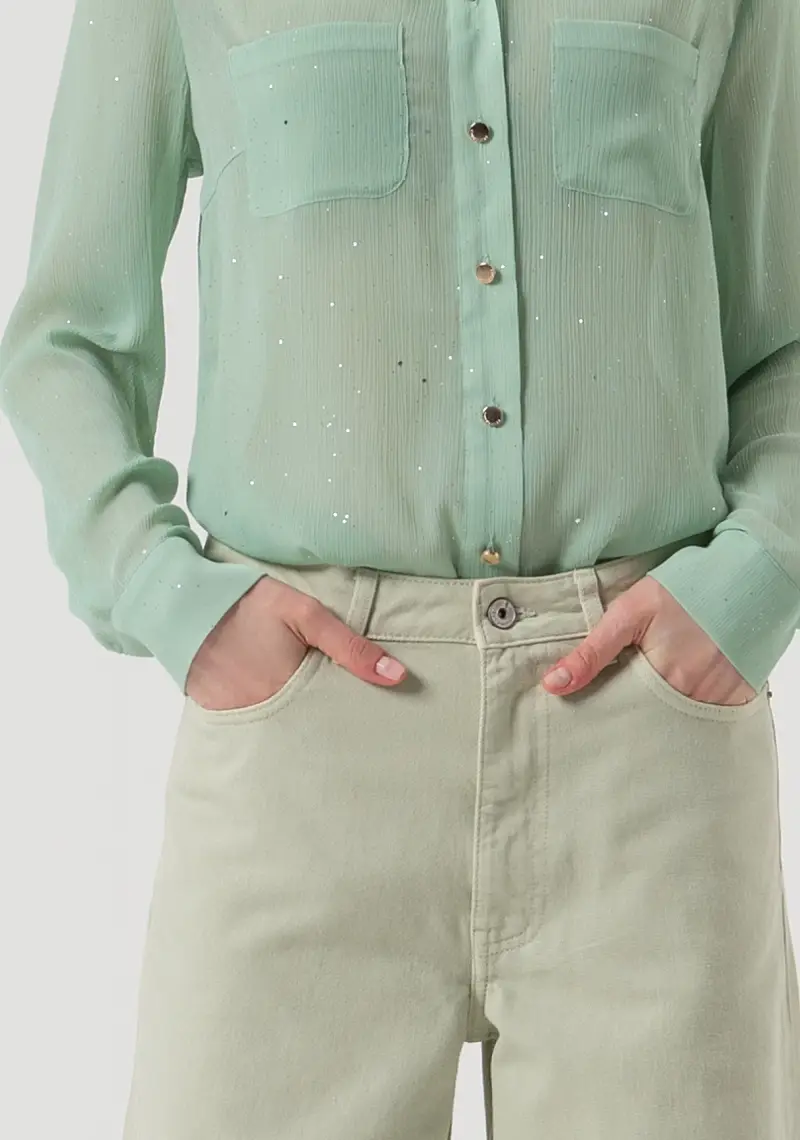 Pantalone wide leg in bull di cotone miniatura 2