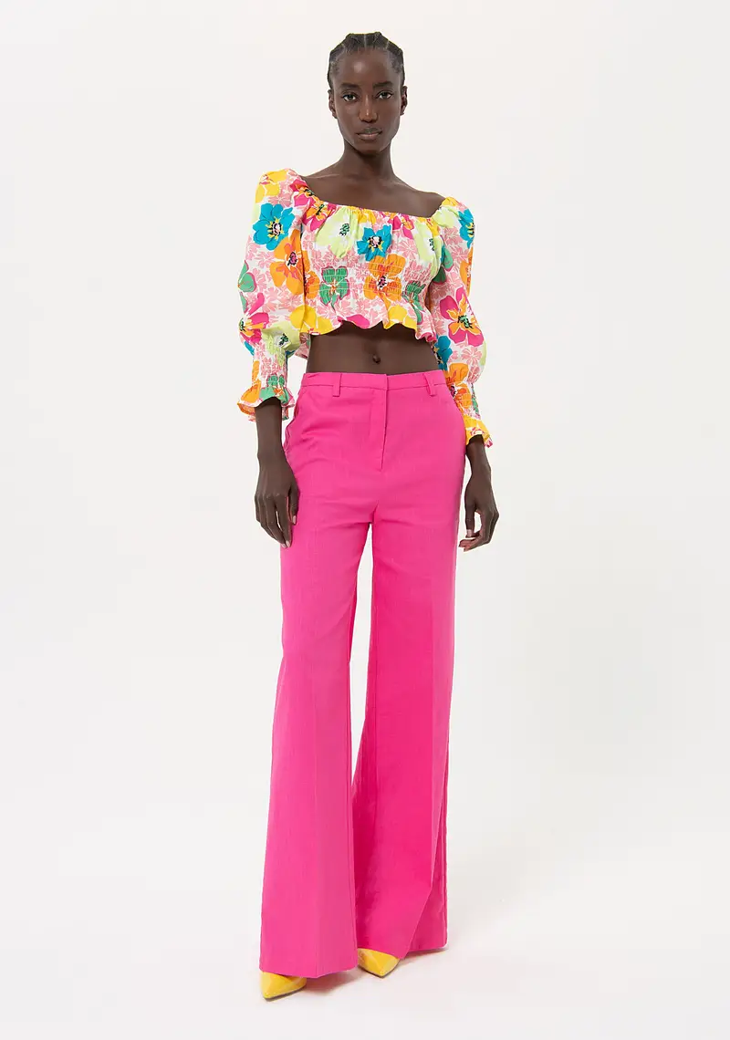Pantaloni a palazzo flare in cotone e lino