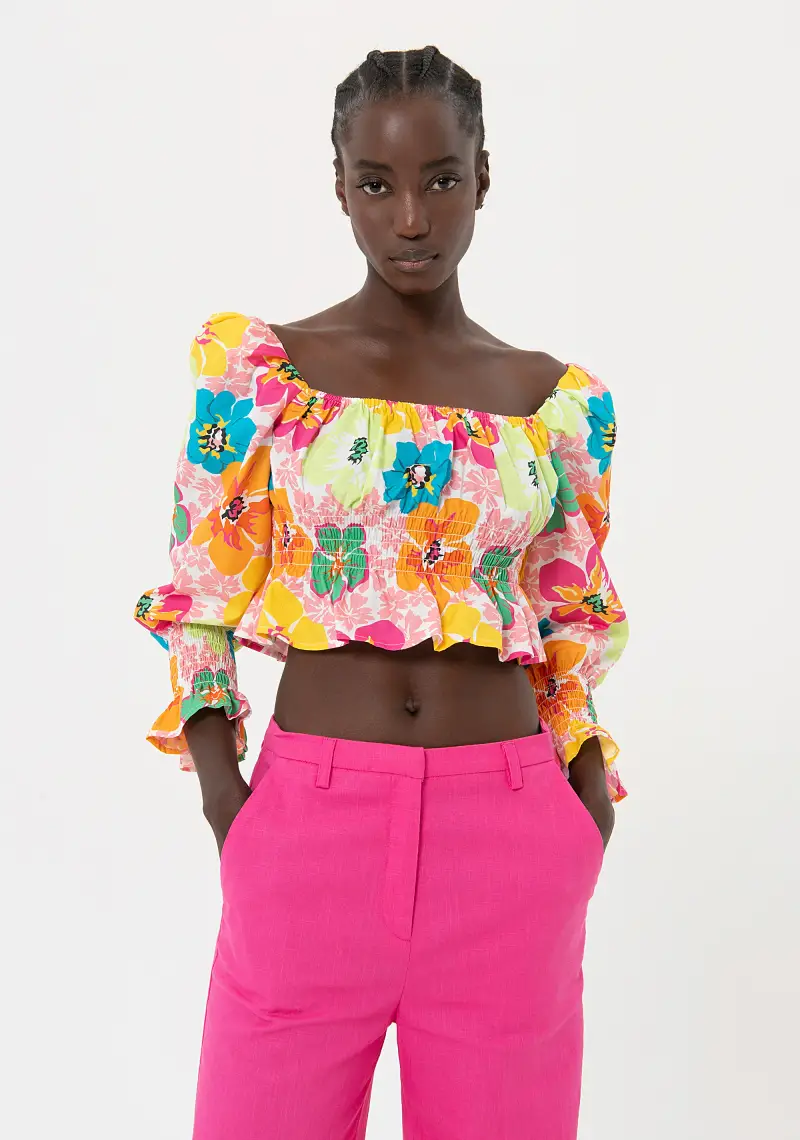 Pantaloni a palazzo flare in cotone e lino miniatura 2