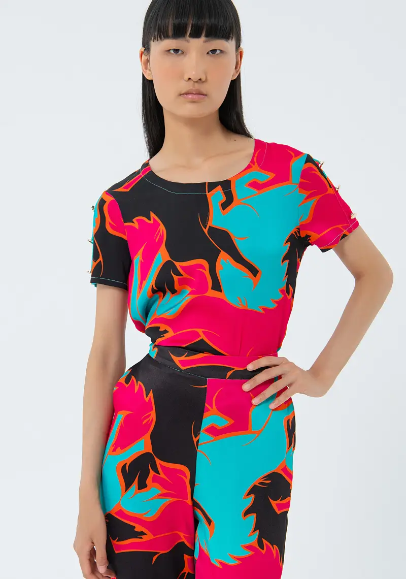 Pantaloni a palazzo flare in fantasia multi colore