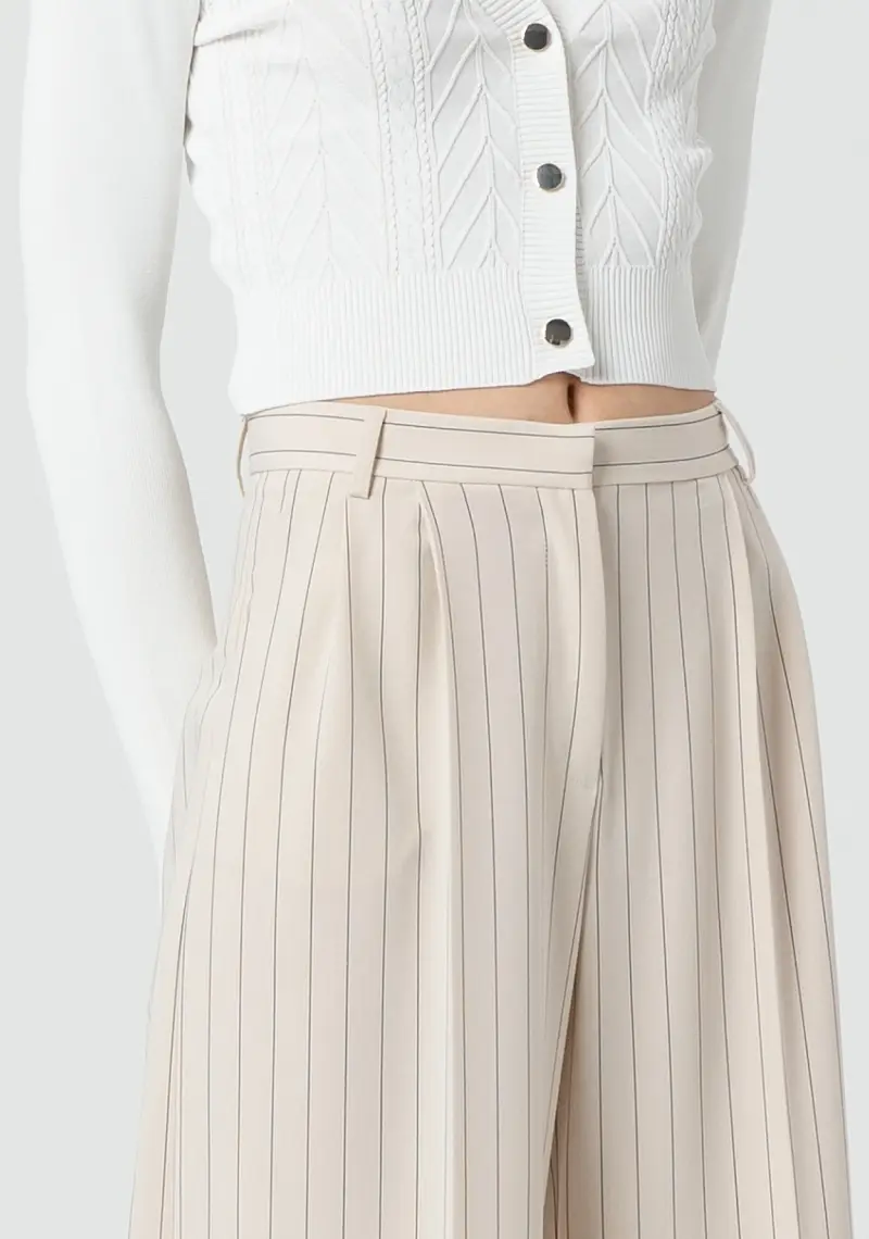 Pantaloni a palazzo in tessuto gessato miniatura 2