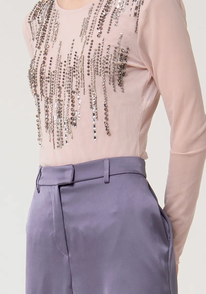 Pantaloni a palazzo regular in raso miniatura 2