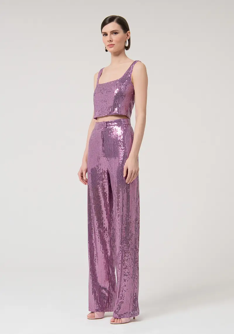 Pantaloni a palazzo regular in tessuto con paillettes miniatura 2