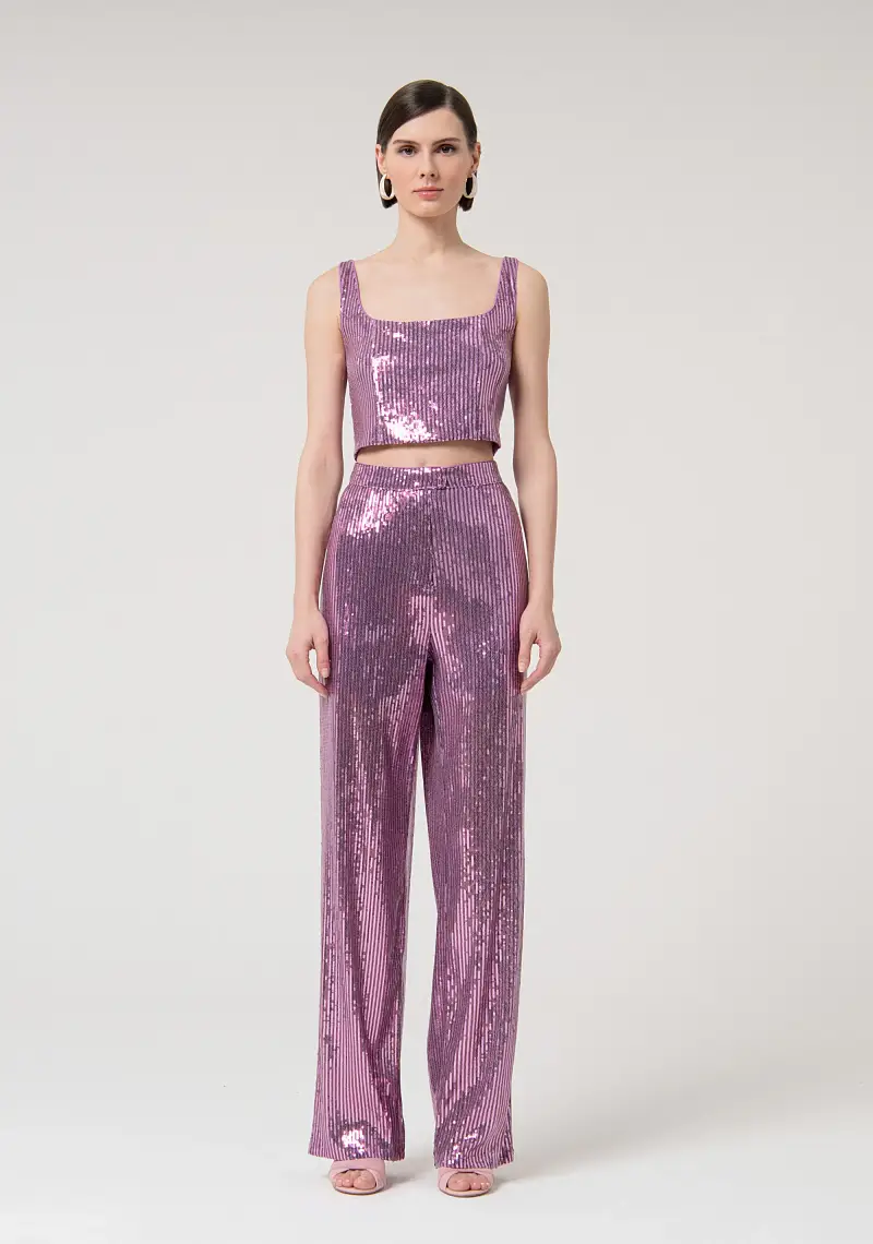 Pantaloni a palazzo regular in tessuto con paillettes