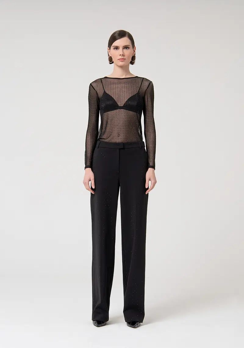 Pantaloni a palazzo regular in tessuto con strass