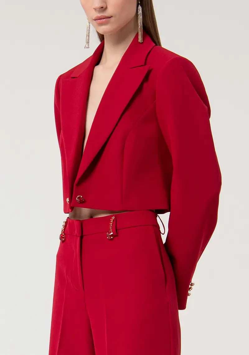 Fracomina Pantaloni a palazzo rossi in tessuto stretch miniatura 2