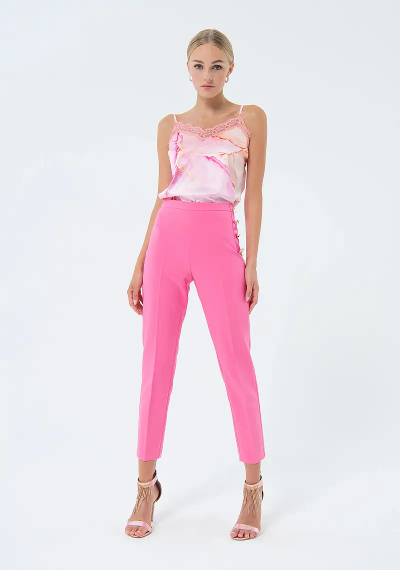 Fracomina Pantaloni a sigaretta rosa in tessuto tecnico