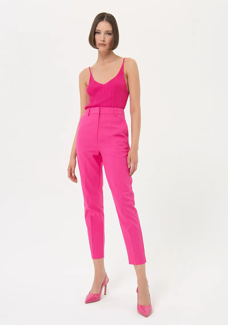 Pantaloni chino regular in cotone e lino