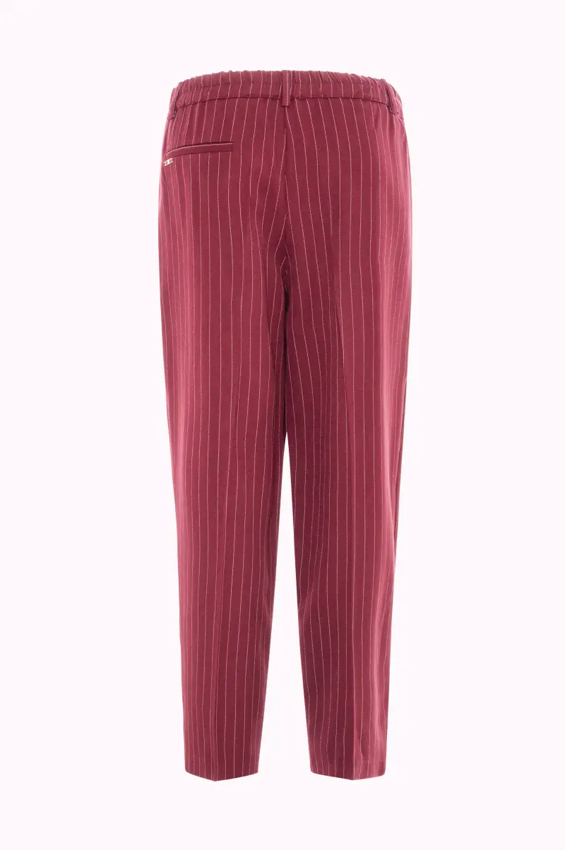 Pantaloni Cropped a Vita Alta Gessati con Pieghe miniatura 2