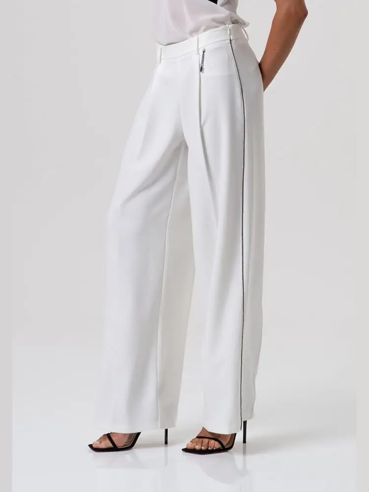 pantaloni flare a palazzo con pences bianco