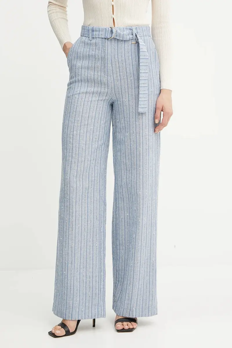 pantaloni in lino misto colore blu FS25SV3008W402Q6