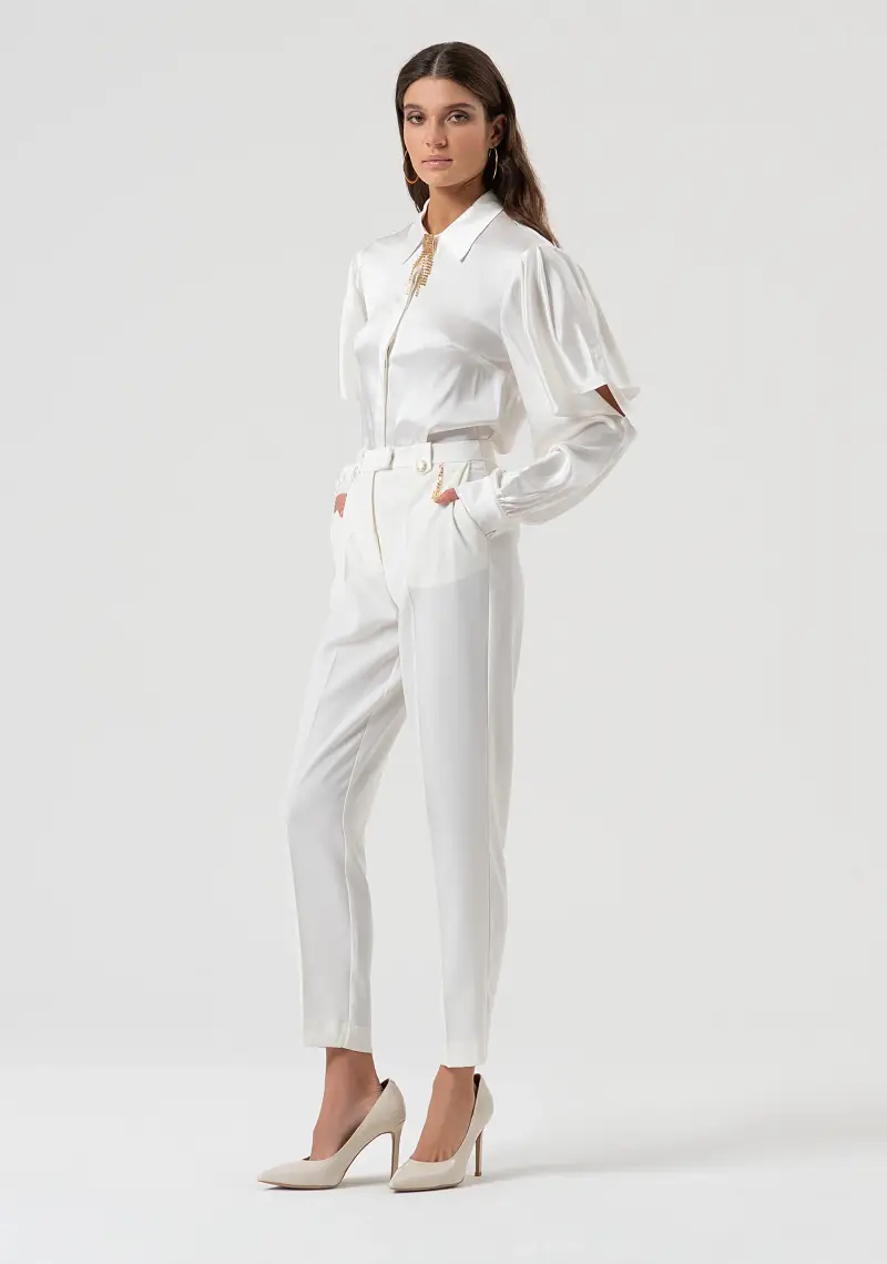 Pantaloni regular a sigaretta in tessuto stretch miniatura 2