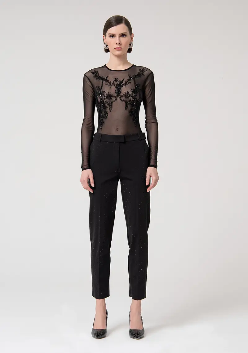 Pantaloni regular in tessuto con strass
