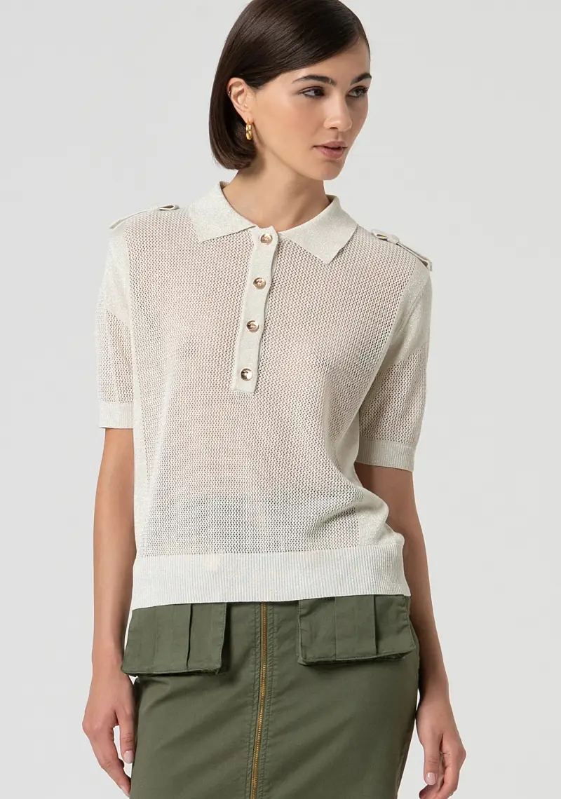 Polo regular in maglia con lurex