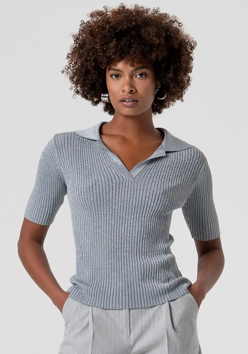 Polo slim in maglia con lurex