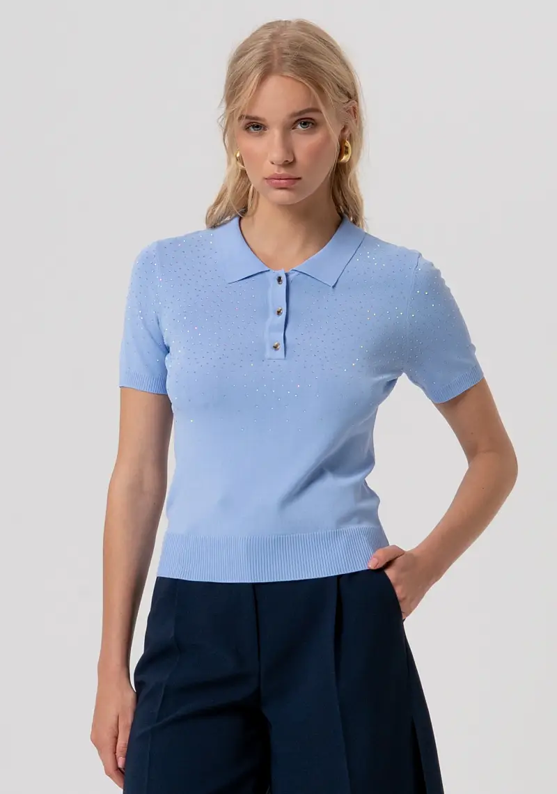 Polo slim in maglia con strass